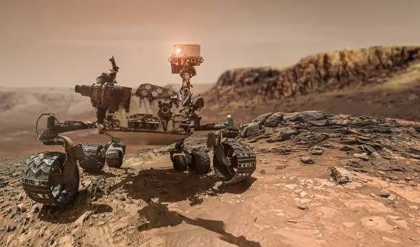 A Mars rover on the red planet's surface