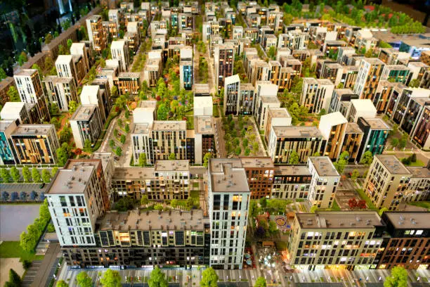 A rendering of a utopian, sustainable city